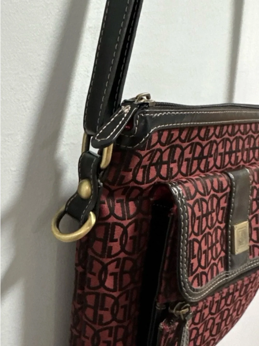Giani Bernini Red Patterned Crossbody Bag with Black Trim